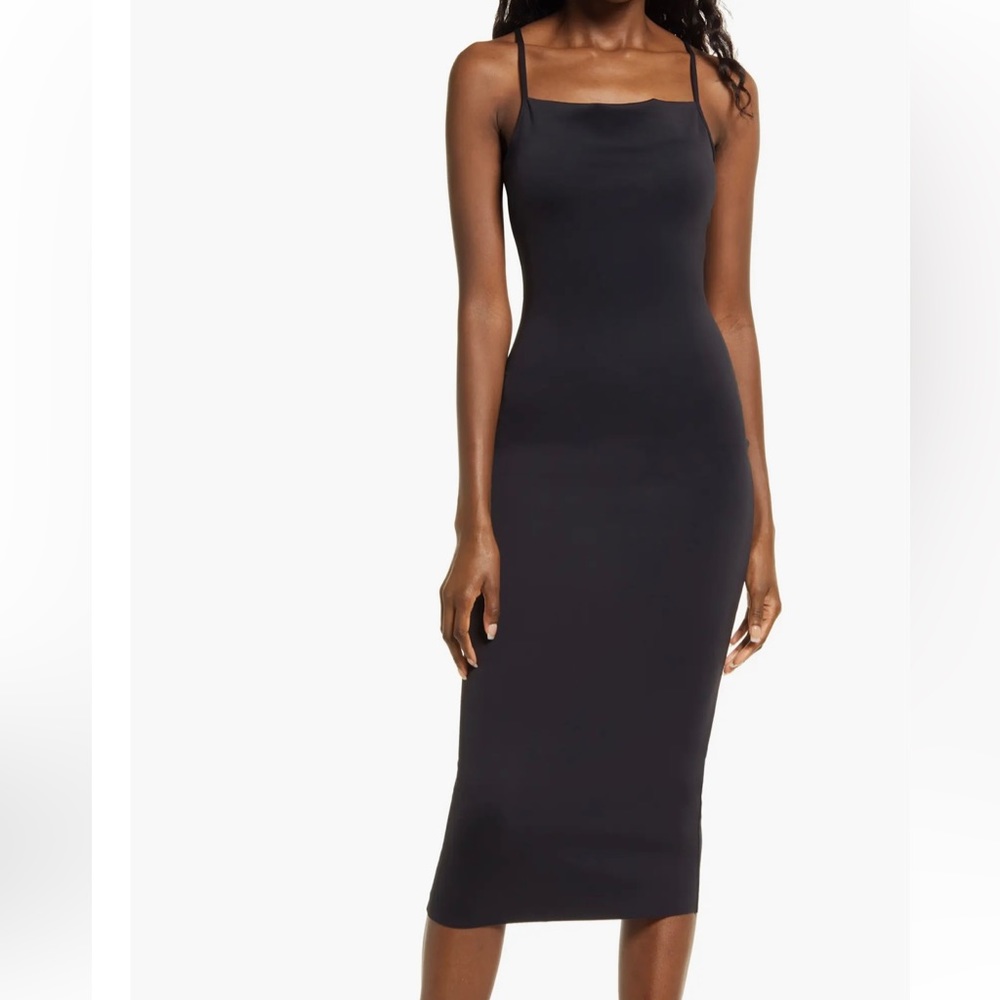 Good American Scuba Spaghetti Midi Dress Size 1 Black GDK001 - Picture 1 of 9